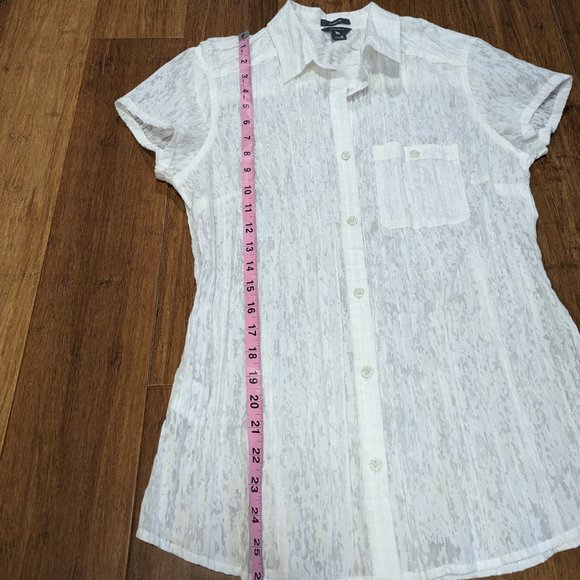 Eddie Bauer White Burnout Button Up Short Sleeve Blouse - Picture 7 of 10